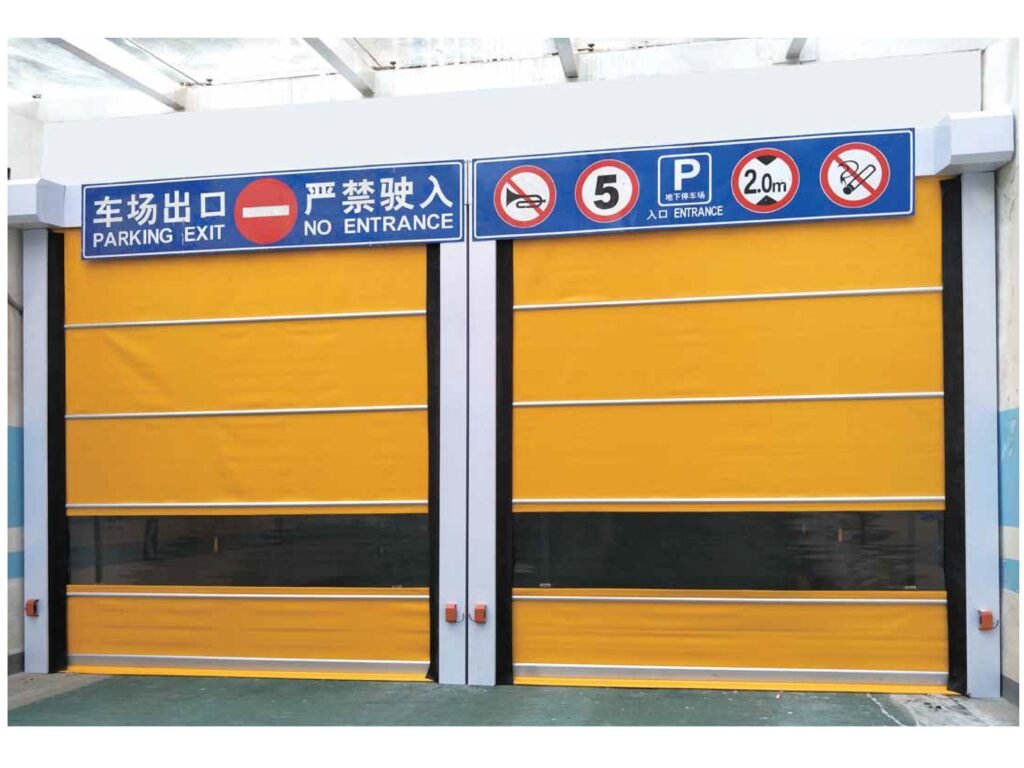 High-speed rolling door installed at a facility entrance