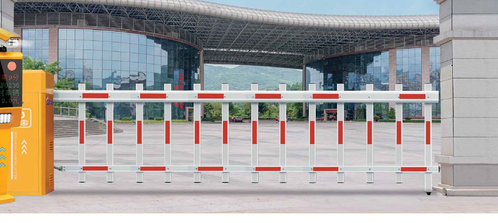 License plate recognition terminal installed at a parking entrance